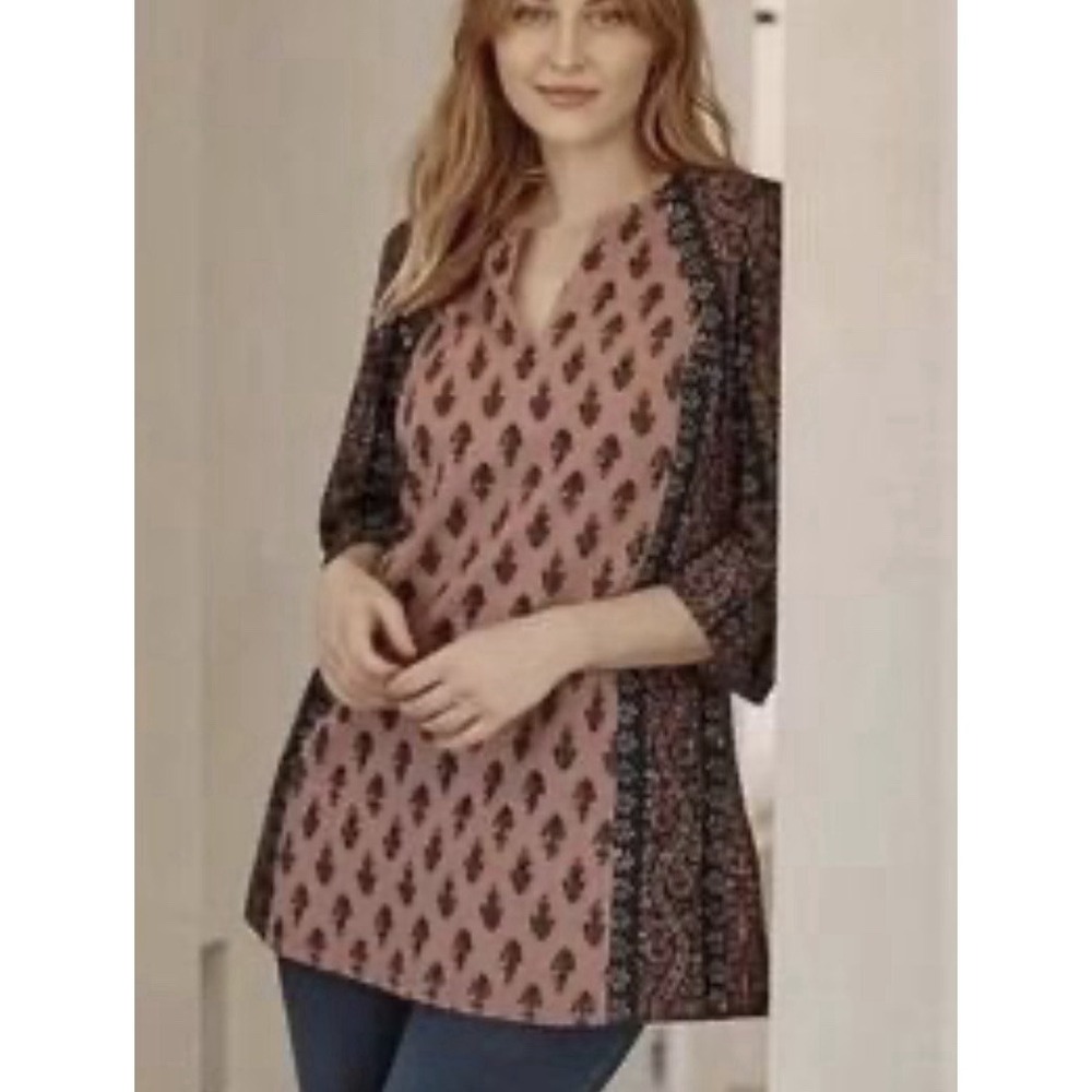 J. Jill Pure Jill Cotton Linen Tunic Blouse Women Lightweight Top Large Petite
